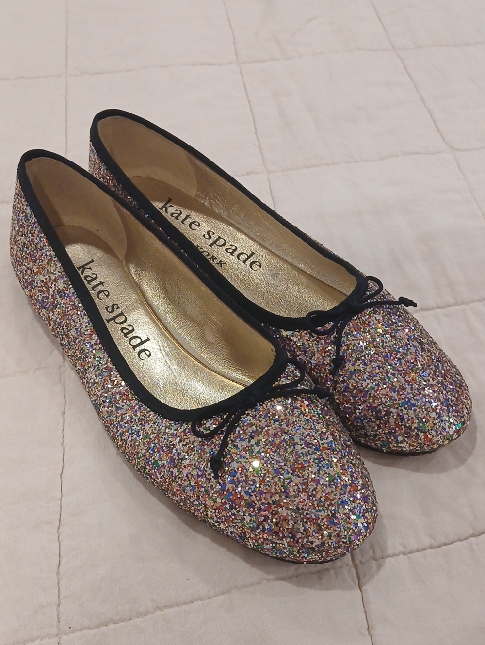 kate spade Multicolor Glitter Ballet Flats with Black Trim